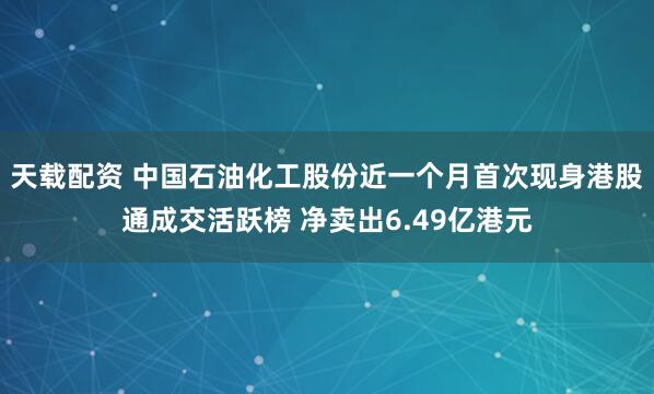 天载配资 中国石油化工股份近一个月首次现身港股通成交活跃榜 净卖出6.49亿港元